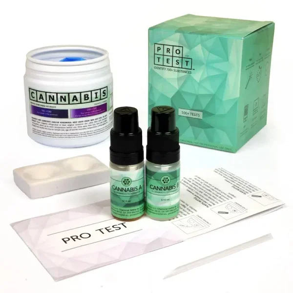 Réactif Cannabis avec plaque en céramique, gants, notice et bocal