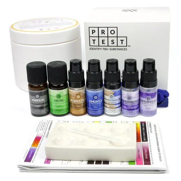 Kit de test pour MDMA avec les réactifs Marquis, Mecke, Robadope, Simon's, Zimmermann