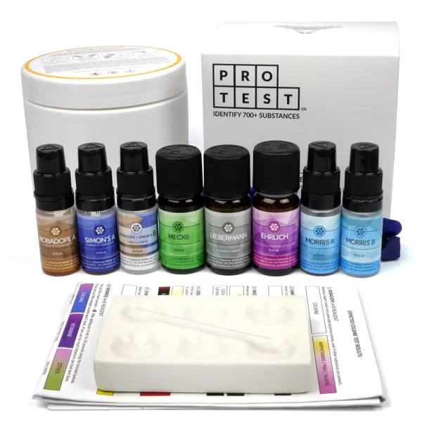 Kit de test pour cocaïne avec les réactifs Morris, Ehrlich, Liebermann, Mecke, Simon's, Robadope