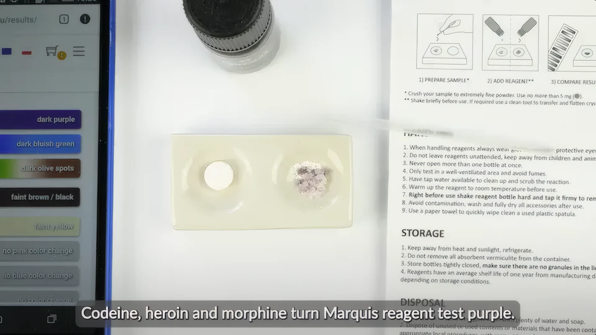 Instructions du test au réactif de Marquis